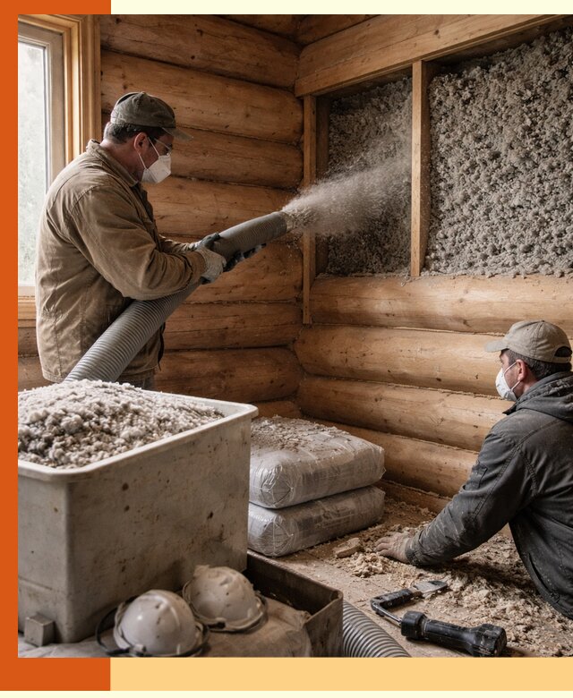 Утепление дома из бруса эковатой в Кирове