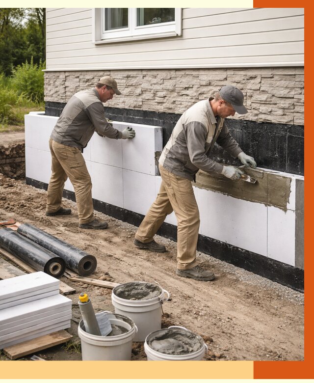 Утепление фундамента снаружи в Кирове от 4352 руб. за м² | ТепломастерКри