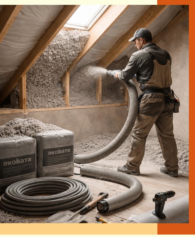 Утепление мансарды эковатой в Кирове от 2280 руб/м2 — монтаж, задувка, цена | ТепломастерКри